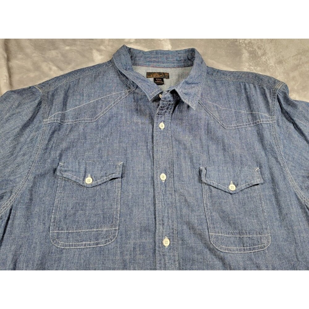 Helix Western Blue Button up Denim Short Sleeve Shirt Men's size 2XL